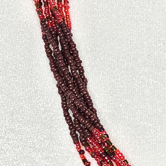 Coral Pink Gray Multiple Strands Beaded Necklace - Picture 3 of 7